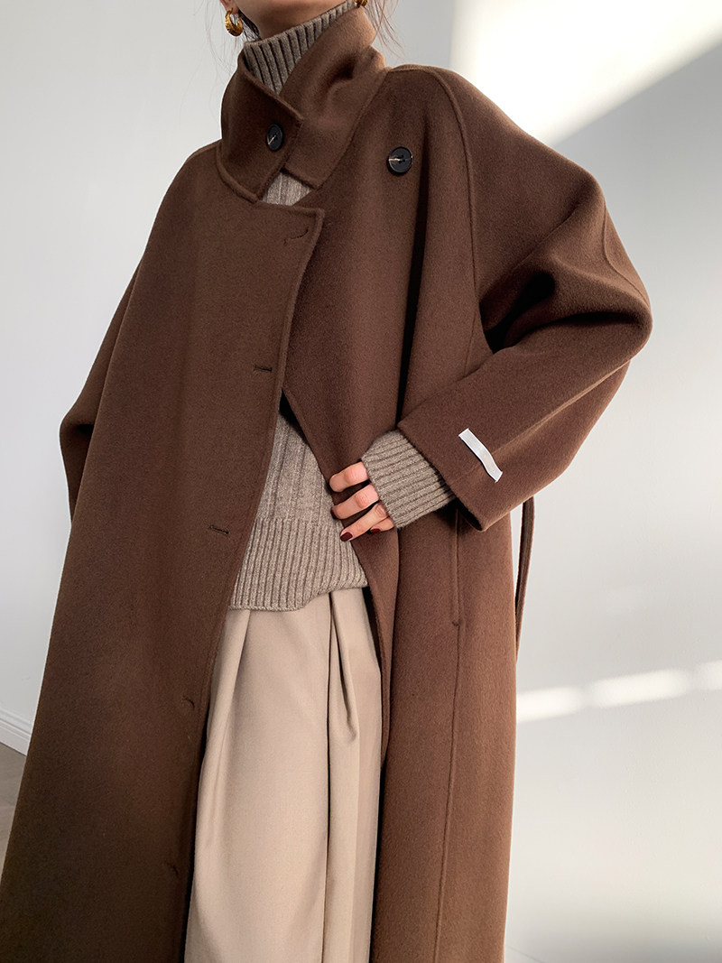 Limited 380 high-end collar inclined air field king long double-sided cashmere coat woolen jacket women Korean version 20 new