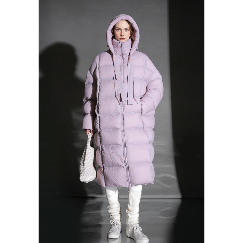 Piaoin Large Puff Thickened Hooded Ribbon Goose down Jacket Women's Mid-Length Space down Coat Winter Piaoin Large Puff Thickened Hooded Ribbon Goose down Jacket Women's Mid-Length Space down Coat Winter