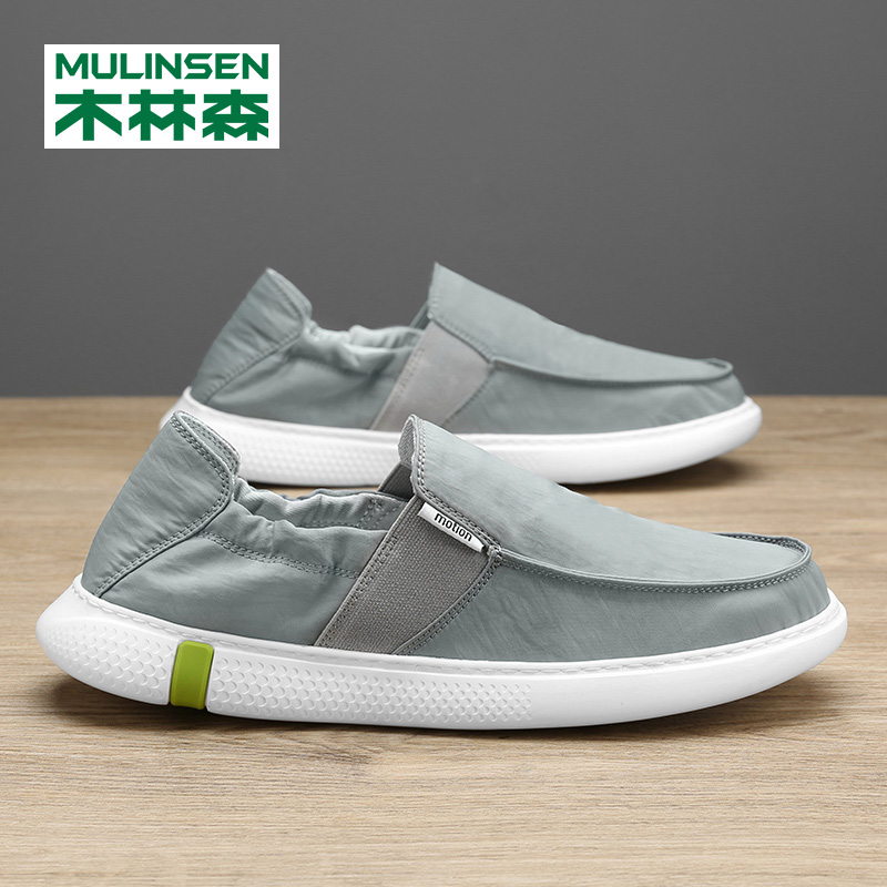 Wood Linson Men Shoes Summer Breathable Old Beijing Cloth Shoes Men One Foot Pedal Soft Bottom Casual Sloth Shoes Ice Silk Bean Shoes