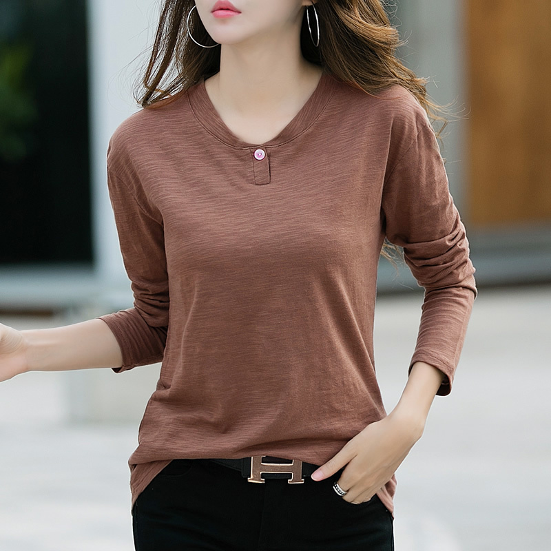 2024 New V Neck Bamboo Cotton Long-Sleeved T-Shirt for Women, Spring and Autum Bottoming Shirt, Loose American Style Unique French Top 2024 New V Neck Bamboo Cotton Long-Sleeved T-Shirt for Women, Spring and Autum Bottoming Shirt, Loose American Style Unique French Top
