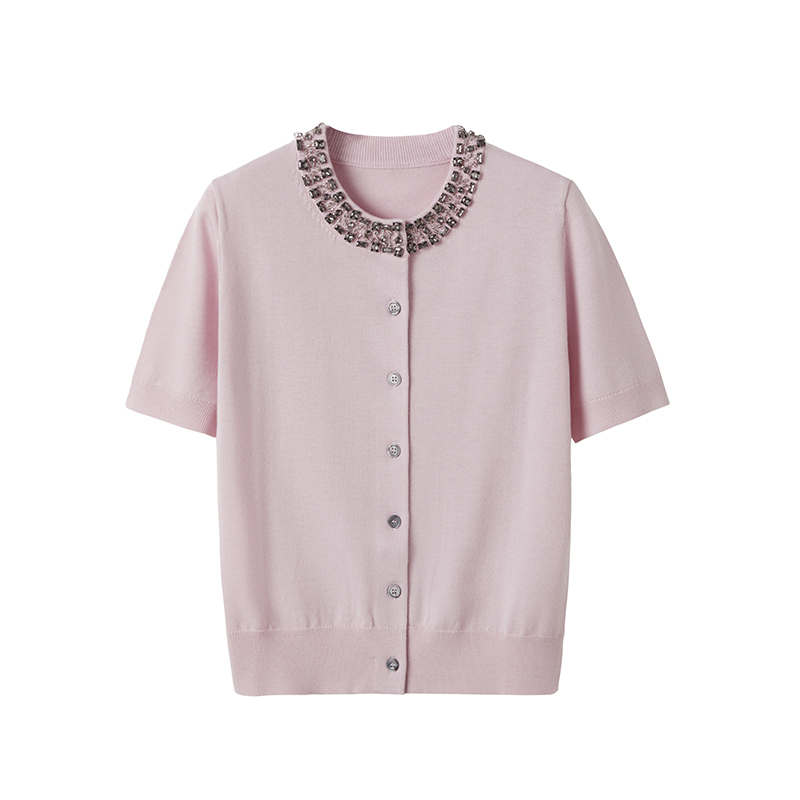 Mashu Knitwear Pink Beaded Knit Cardigan Women's Autumn and Winter Small Fragrance Style Sweater Miu Style Top Mashu Knitwear Pink Beaded Knit Cardigan Women's Autumn and Winter Small Fragrance Style Sweater Miu Style Top