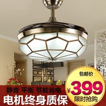 LED invisible ceiling fan light American all copper Living room Dining room telescopic fan Bedroom Nordic home with fan chandelier