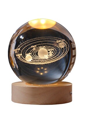 发光太阳系水晶球桌面小夜灯摆件星空玻璃球装饰品生日礼物女七夕