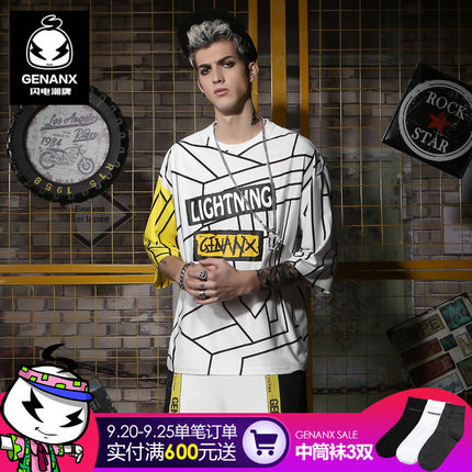 GENANX闪电潮牌宽松t恤男oversize2018新款