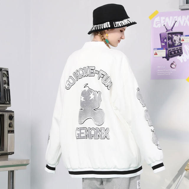 GENANX trendy brand baseball collar jacket for girls Vibe style street comic style new couple baseball uniform jacket