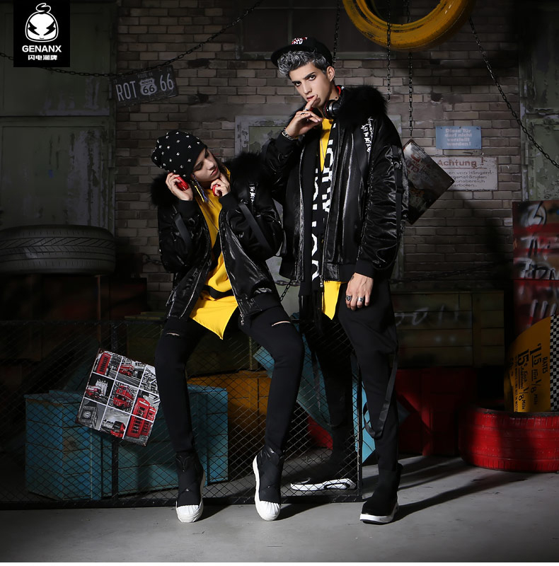 GENANX sét triều thương hiệu áo cặp đôi mùa đông thời trang mới hip hop in teen lông cổ áo nam đồ cặp với người yêu