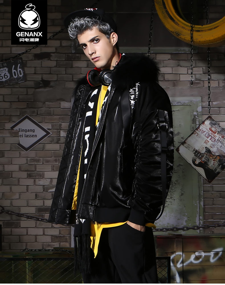 GENANX sét triều thương hiệu áo cặp đôi mùa đông thời trang mới hip hop in teen lông cổ áo nam đồ cặp với người yêu