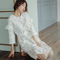 Phụ nữ mang thai váy ngủ Phụ nữ mang thai tháng váy sau sinh cho con bú bộ đồ ngủ mùa xuân và mùa thu cotton phục vụ nhà - Giải trí mặc / Mum mặc quần áo bầu đẹp