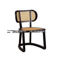 New Chinese rattan woven solid wood dining chair guest model room Italian simple hotel restaurant reception chair design leisure chair