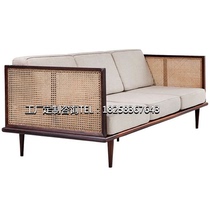 Nordic solid wood three-seat rattan sofa designer new Chinese homestay hotel model room rattan art furniture customization
