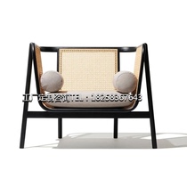 New Chinese-style solid wood sofa combination modern simple minimalist homestay clubhouse rattan sofa chair designer leisure chair