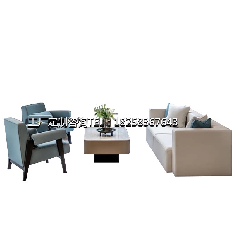 Sample House Exhibition Center Beauty Salon Light Luxury Simple Solid Wood New Chinese Fabric Reception Negotiation Rest Area Sofa Combination