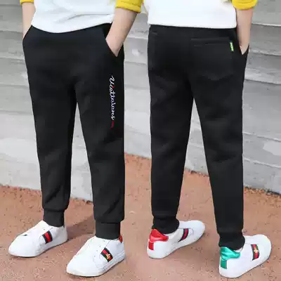 Boys ' casual pants plus velvet thickened autumn and winter sports pants 2021 new Korean version of children's middle and large children's long pants tide