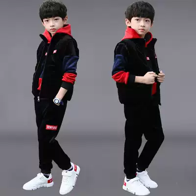 Boys ' autumn and winter gold velvet suit 2021 new children's suit plus velvet thickening medium and large children's western style three-piece suit tide