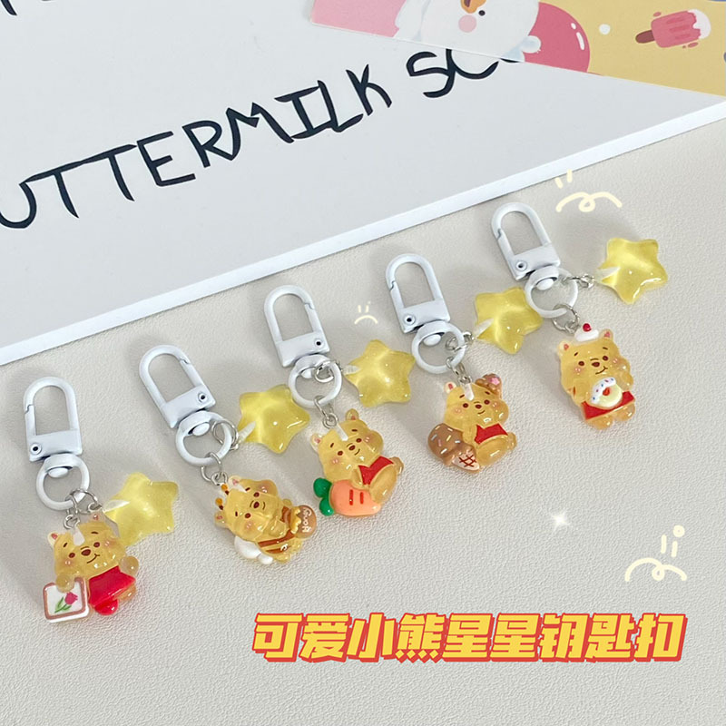 Summer New Style Ice-Clear Winnie the Pooh Star Keychain Cartoon Cute Pendant Girly Yellow Bear Accessory