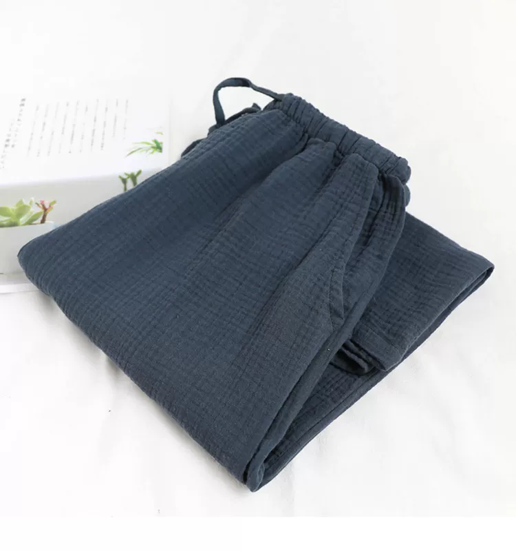 Quần pijama nam cotton, quần ống suông, vải cotton đã giặt vải thưa và mập trên đầu gối quần mặc nhà quần short quần đi biển - Quần tây