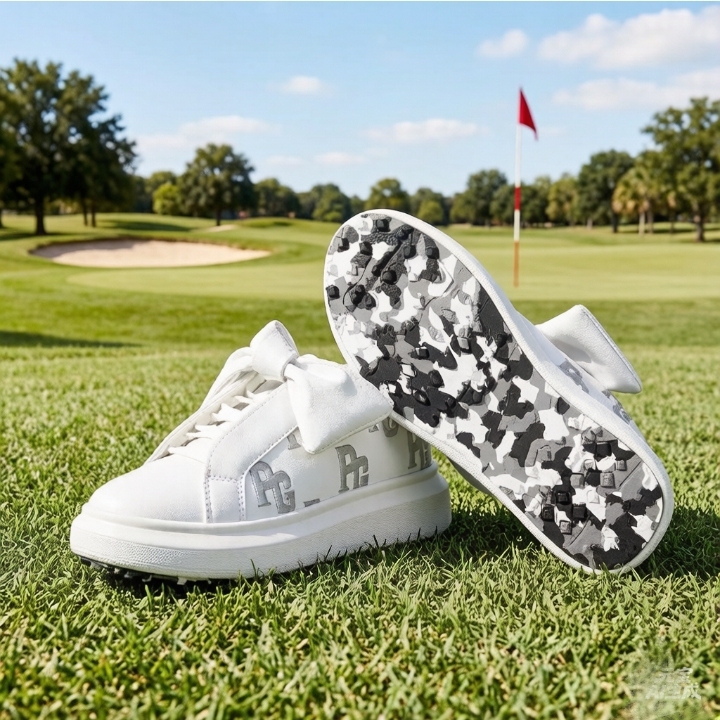 Korean Women's Golf Shoes with Thick Soles, Height-Increasing, Unique Detachable Bow, Casual Sports Shoes, White Sneakers Pg