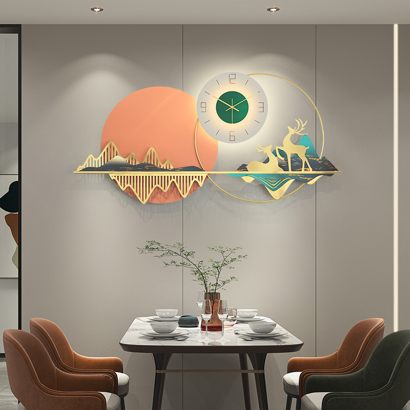 Watch and watch Nordic light extravagant hanging bell Modern minimalist Living room Home Fashion wall-mounted Clock Lights Net Red Creative Decorative Watch