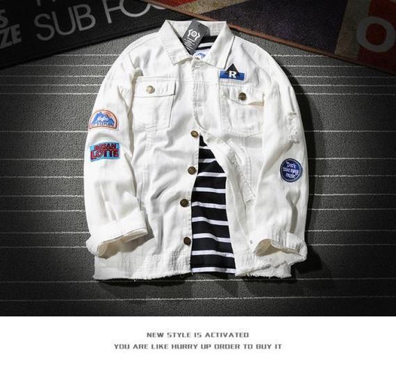 Áo khoác nam mùa thu mới nam cá tính Quần áo mỏng nam phiên bản Hàn Quốc của xu hướng áo khoác denim đẹp trai áo khoác nam cao cấp nhập khẩu