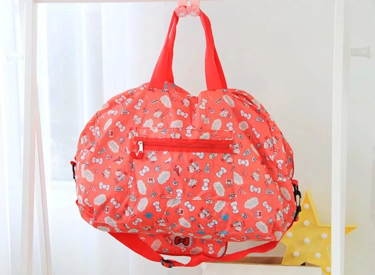 Phim hoạt hình Gemini Melody KT Cat Portable Folding Công suất lớn Túi du lịch Túi hành lý Treo trên hành lý vali kéo cao cấp