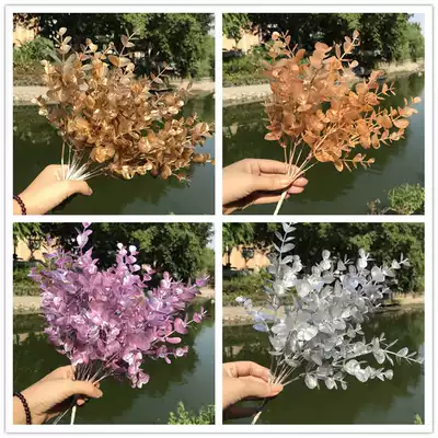 Gold and silver color series simulation eucalyptus Persian leaf wedding road leading props Hotel model room decorative flowers