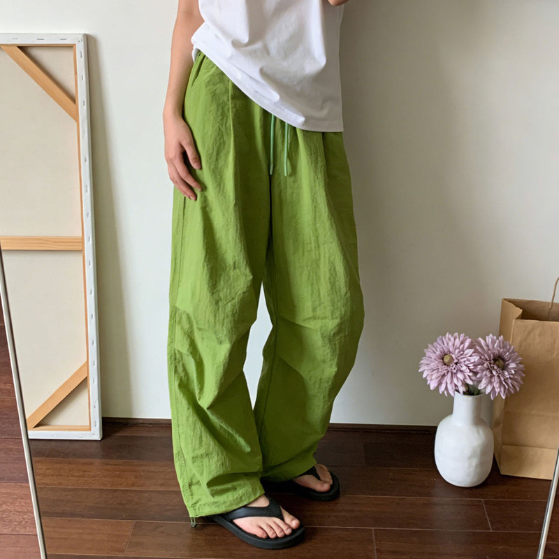 Sun! Summer Dopamine~ Fruit Green Workwear Paratrooper Quick-Dry Sports Pants for Women, Thin Jogger Style Wide-Leg Pants