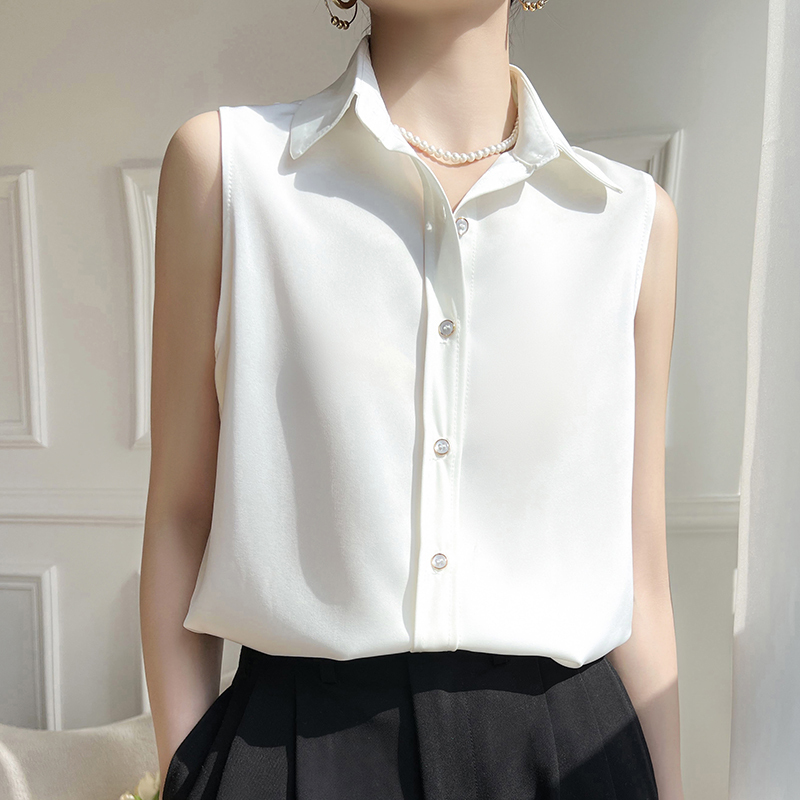 French-Style Acetate Satin Women's Shirt, Sleeveless Base Shirt, New Versatile Vest, Suit Collar Shirt Vest