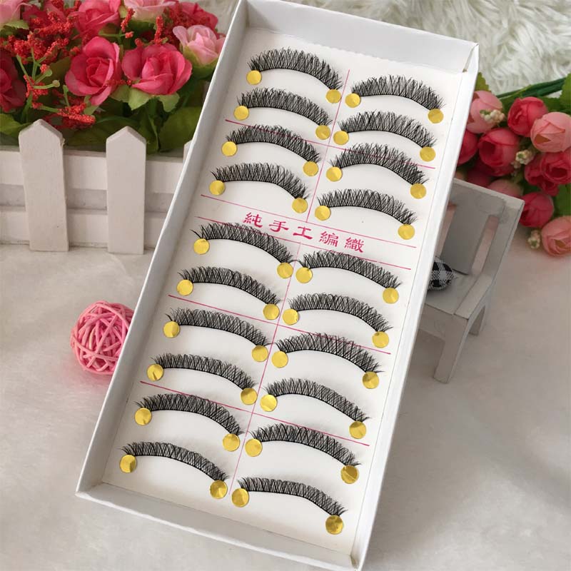 Đài Loan handmade tự nhiên trang điểm nude chéo lông mi giả dày và lông mi thật 10 đôi L-29 - Lông mi giả mi giả 3d