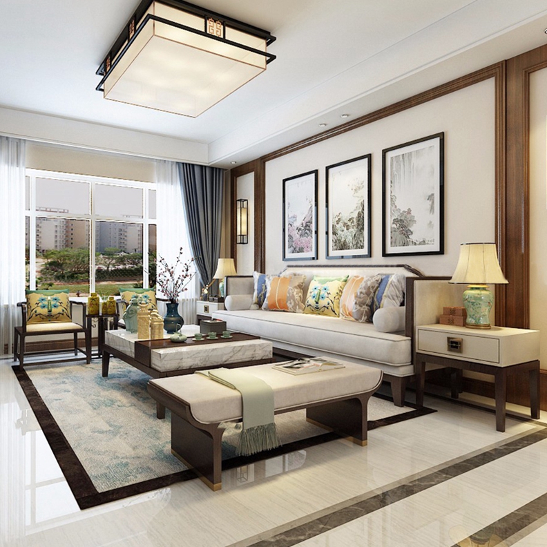 New Chinese style solid wood sofa combination modern Chinese style living room package simple Chinese style small apartment furniture customization