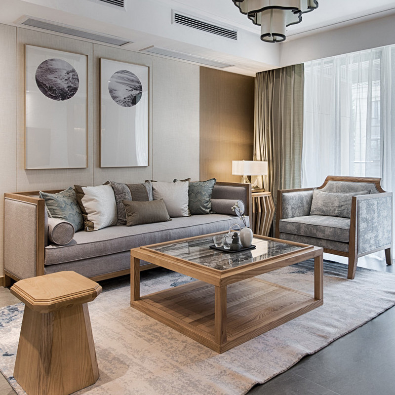 New Chinese solid wood sofas combined original wood color modern Chinese meditation minimalist Living Room Furniture Custom