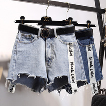 Summer new Korean version of large size fat mm high-waisted denim shorts women loose thin burrs wide legs a hot pants tide