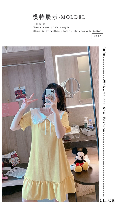 Váy ngủ công chúa mới cho phụ nữ cotton thuần khiết ngắn tay mỏng cổ váy búp bê nhỏ tươi mát và ngọt ngào dịch vụ tại nhà - Đêm đầm