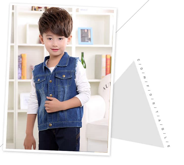 Mùa xuân và mùa thu 2017 trẻ em vest denim nam và nữ vest trẻ em vest nam cotton mát mẻ cho bé áo thun bé trai