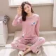 Bộ đồ ngủ nữ tay dài mùa xuân và mùa thu cotton phục vụ tại nhà những kiểu đồ bộ dễ thương