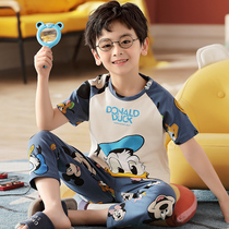 Summer fat boy pajamas short-sleeved trousers pure cotton spring and autumn boy air-conditioning home service cartoon suit for big children