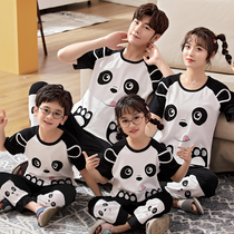 Parent-child pajamas for a family of three summer cotton short-sleeved trousers thin section boys and girls mother and daughter home service suit