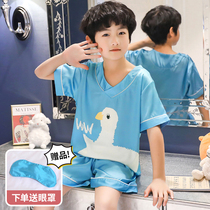 Boys pajamas ice silk thin spring and autumn childrens baby boy cute summer short-sleeved trousers childrens home clothes
