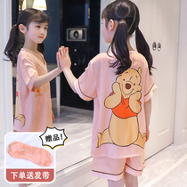 Girls pajamas summer thin ice silk short-sleeved suit baby girl silk childrens air-conditioning home clothes summer
