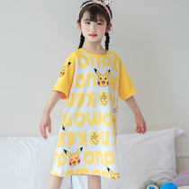 Girls nightdress childrens pajamas summer thin section middle and big childrens pure cotton skirt girls short-sleeved princess baby parent-child