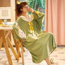 Nightdress Women Spring and Autumn Cotton Long Sleeve Pajamas Summer Korean Princess Sweet Cute Lady Size Loose Dress