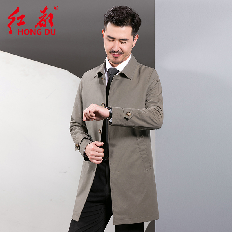 Red Thu New áo gió nam Casual áo gió lật Coat nam Sleeves vai Đằng sau Fork Coat Men