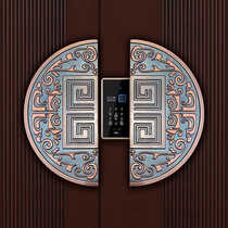Chinese style door wooden door glass door handle logo with fingerprint lock electronic password lock semicircular antique large handle
