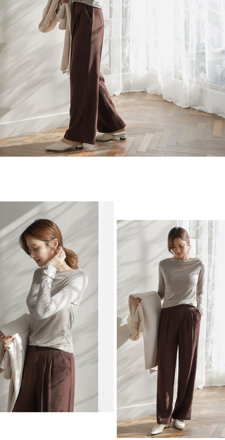 2018 mùa thu mới của Hàn Quốc áo cotton đáy quần nữ dài tay buông xõa vai rắn màu áo thun lửng áo phông nữ rộng