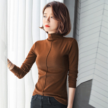 Spring new Korean version of velvet semi-high collar base shirt womens long-sleeved slim fit wild thick warm T-shirt womens top