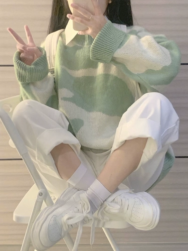 Японский ретро цветной демисезонный трикотажный свитер, оверсайз, увеличенная толщина