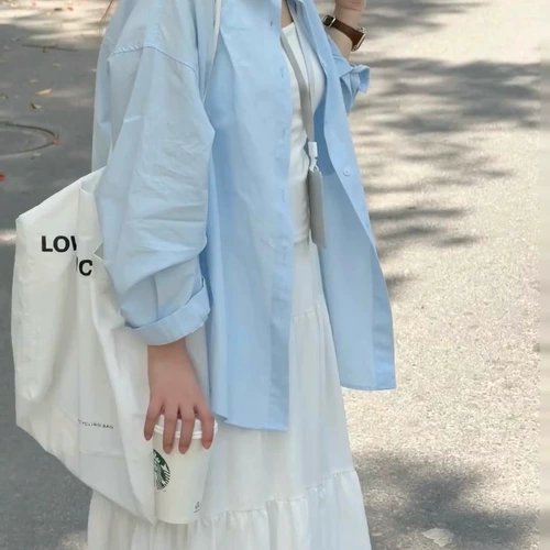 Брендовая синяя рубашка, летняя куртка, воротник поло, подходит для подростков, свободный крой, защита от солнца