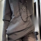 Цветной трикотажный лонгслив, шерстяной свитер, свободный крой