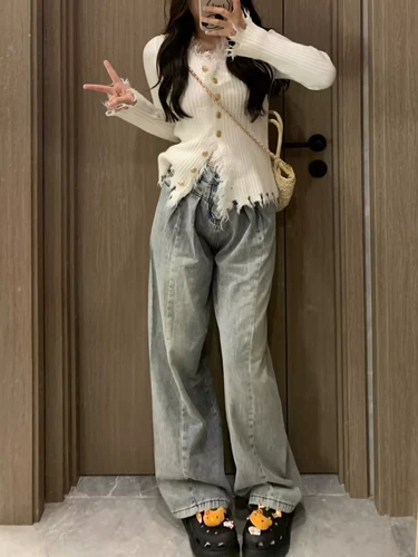 Приталенный свитер, трикотажная куртка, дизайнерский осенний кардиган, V-образный вырез, увеличенная толщина, тренд сезона