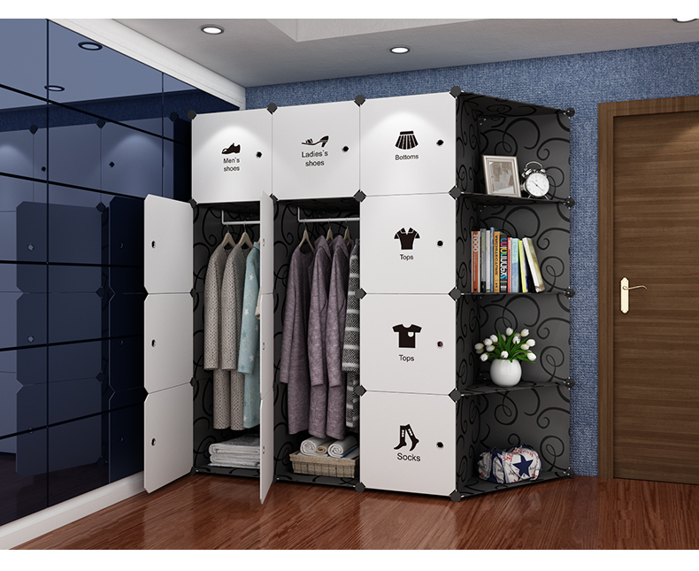 Tủ quần áo đơn giản hiện đại tiết kiệm và tiết kiệm không gian kết hợp tủ quần áo tủ quần áo nhựa lắp ráp tấm ký túc xá phòng ngủ tủ - Buồng tủ cửa lùa