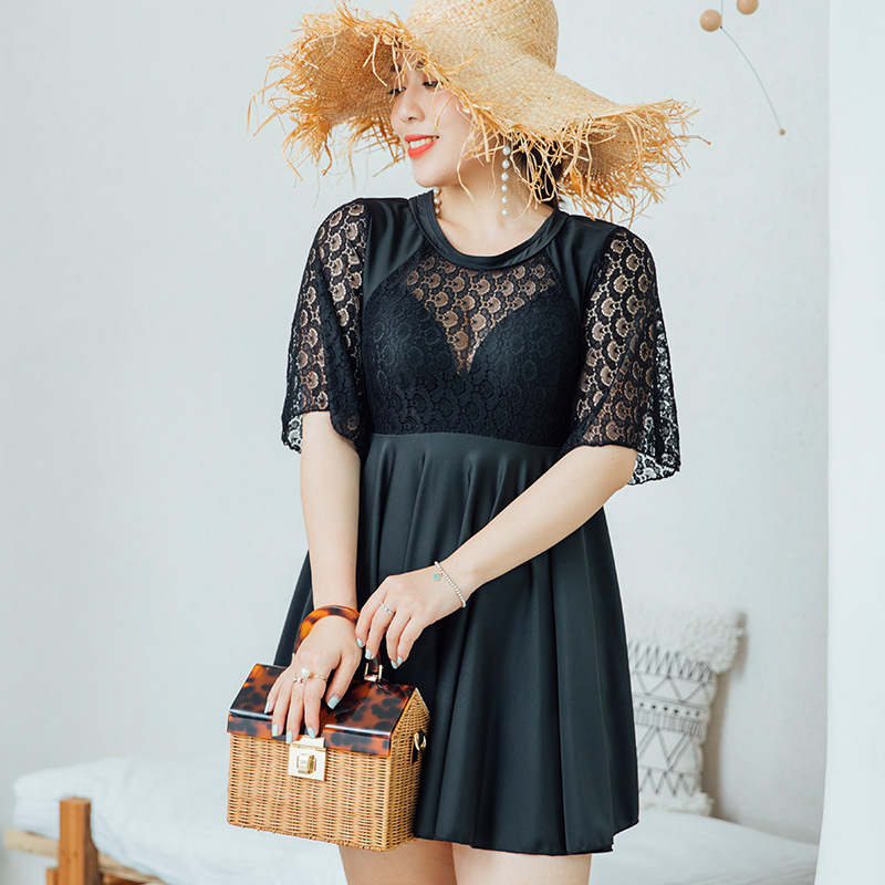 Large size swimsuit woman fat mm loose cover 200 catty hot spring holiday swimsuit pure color display slim fit swimsuit